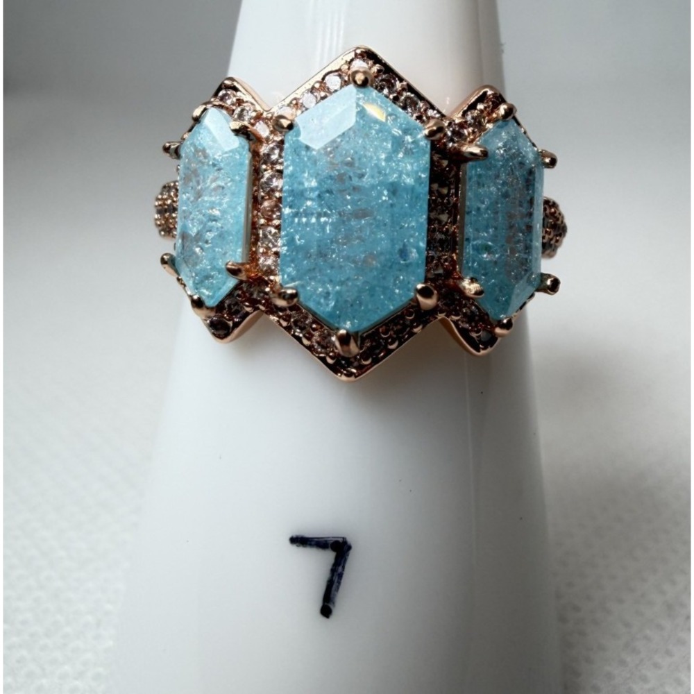 Bomb Party Delicately Decadent Aquamarine Ice Crystal Ring RG34723 Rose Gold 7